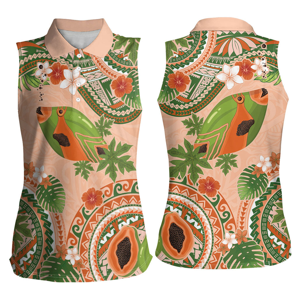 Hawaii Papaya Women Sleeveless Polo Shirt Cute Cosplay Humuhumu Fish Plumeria Waves