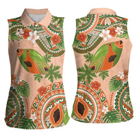 Hawaii Papaya Women Sleeveless Polo Shirt Cute Cosplay Humuhumu Fish Plumeria Waves