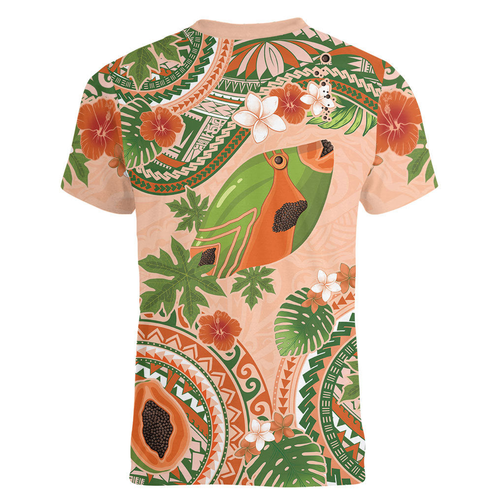 Hawaii Papaya Women V-Neck T-Shirt Cute Cosplay Humuhumu Fish Plumeria Waves