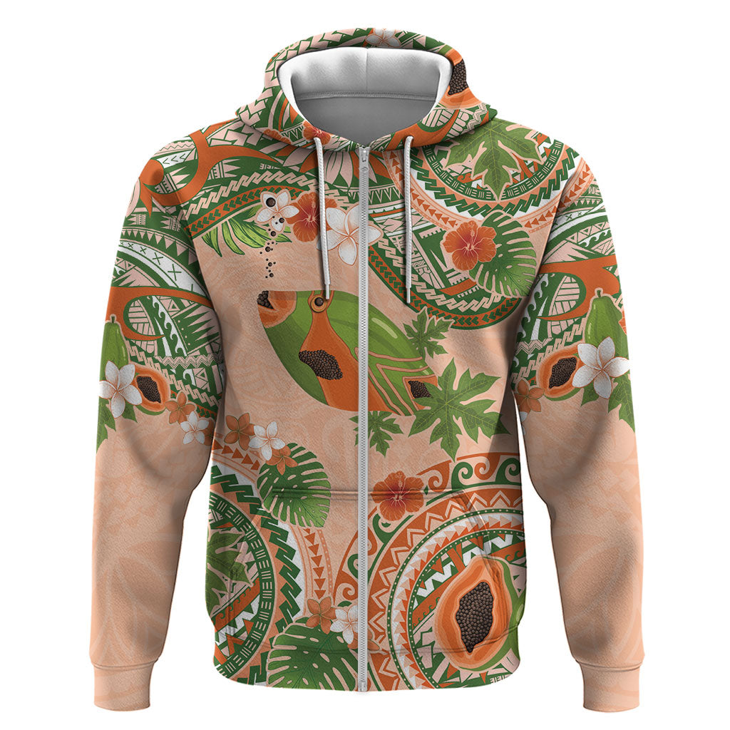 Hawaii Papaya Zip Hoodie Cute Cosplay Humuhumu Fish Plumeria Waves