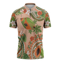 Hawaii Papaya Zipper Polo Shirt Cute Cosplay Humuhumu Fish Plumeria Waves