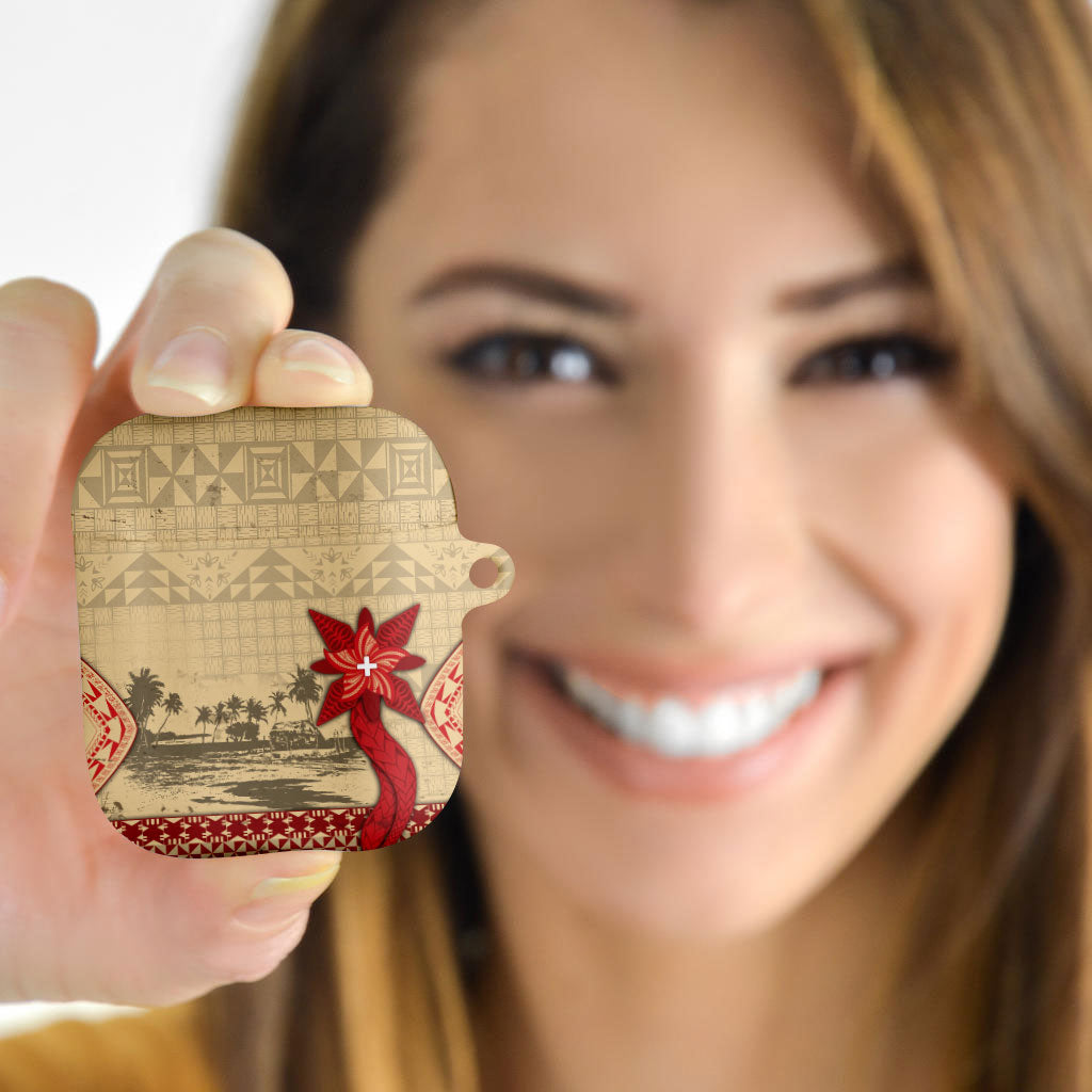 Tonga Language Week AirPods Case Tribal Cross Ngatu Floral Pattern