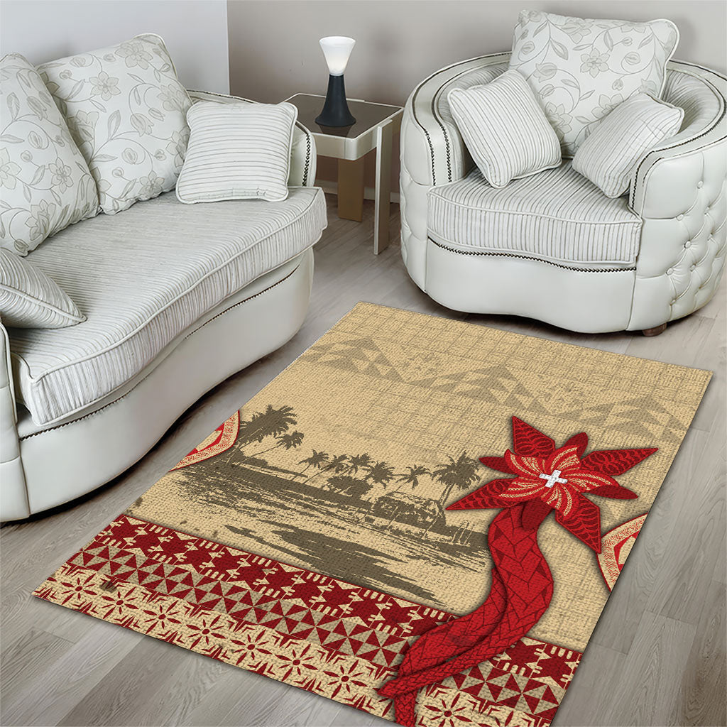 Tonga Language Week Area Rug Tribal Cross Ngatu Floral Pattern