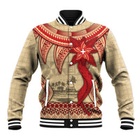 Tonga Language Week Baseball Jacket Tribal Cross Ngatu Floral Pattern