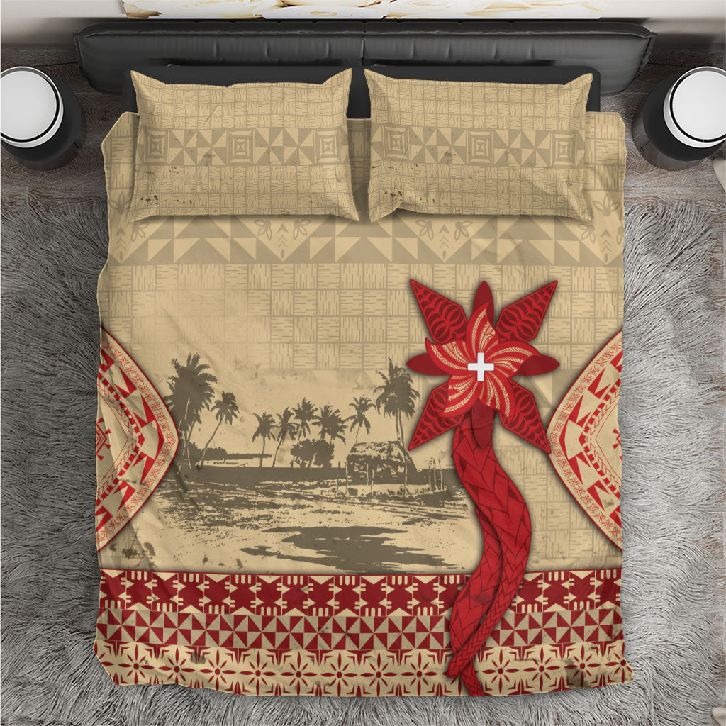 Tonga Language Week Bedding Set Tribal Cross Ngatu Floral Pattern