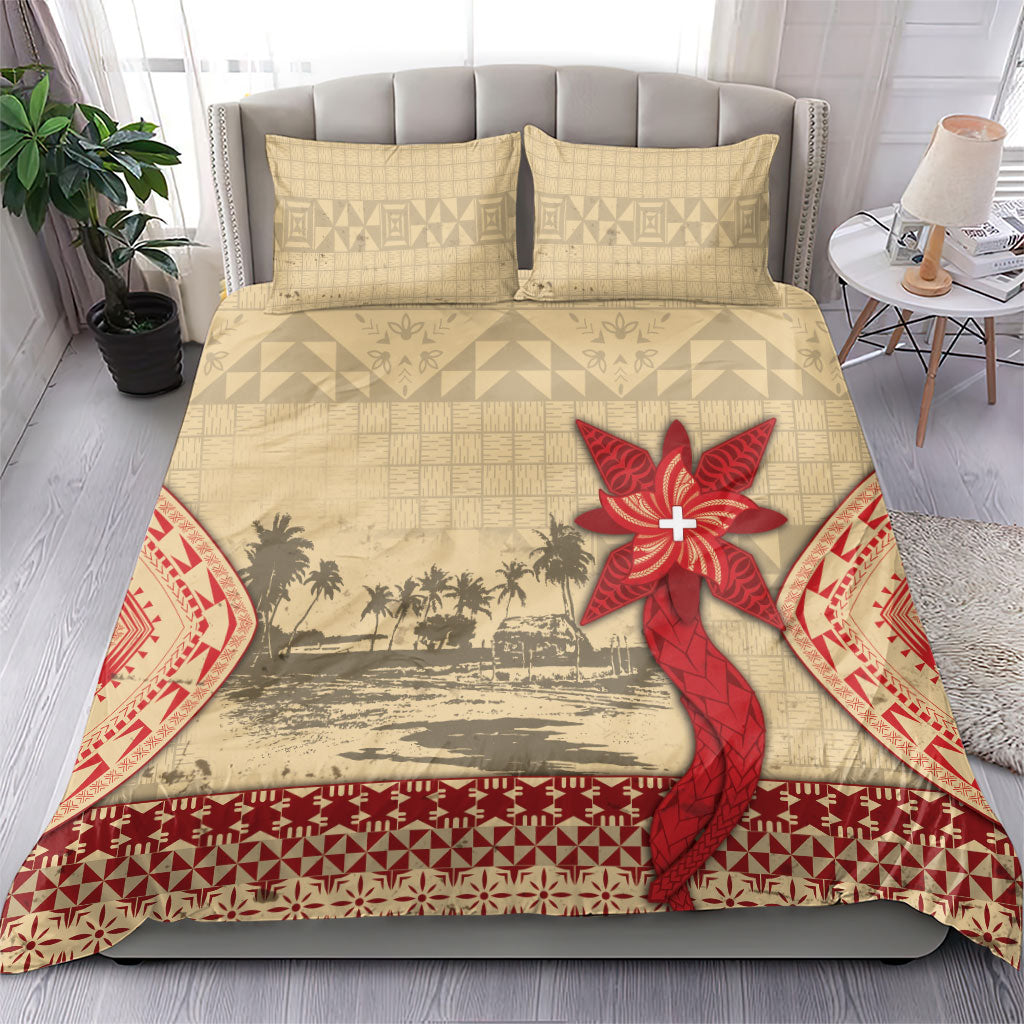 Tonga Language Week Bedding Set Tribal Cross Ngatu Floral Pattern