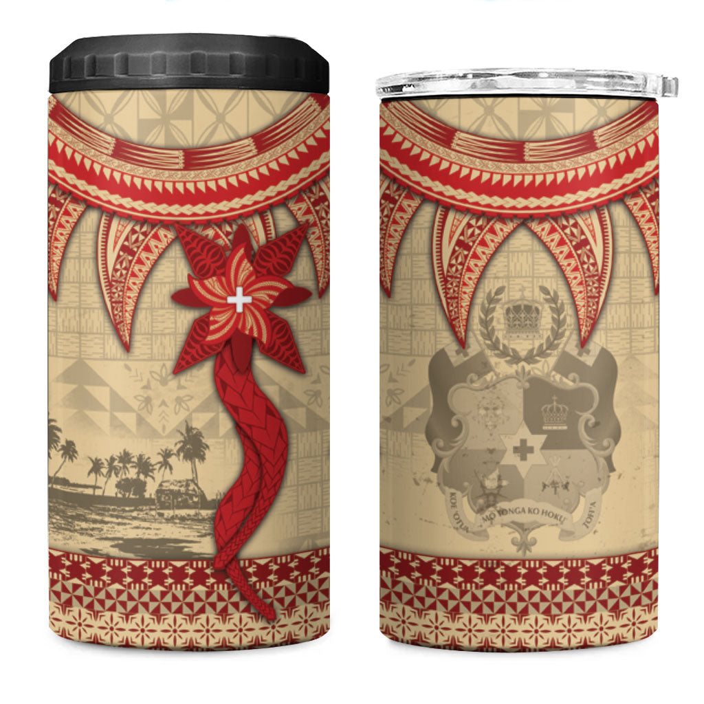 Tonga Language Week 4 in 1 Can Cooler Tumbler Tribal Cross Ngatu Floral Pattern