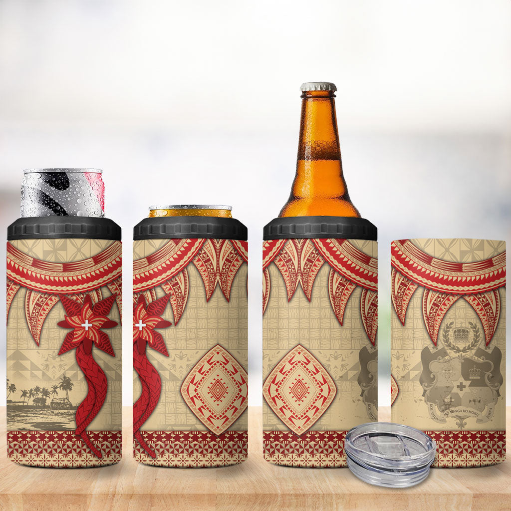 Tonga Language Week 4 in 1 Can Cooler Tumbler Tribal Cross Ngatu Floral Pattern
