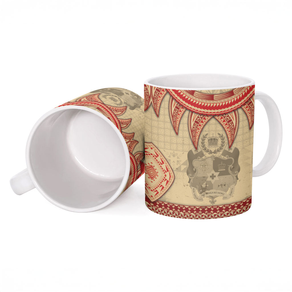 Tonga Language Week Ceramic Mug Tribal Cross Ngatu Floral Pattern