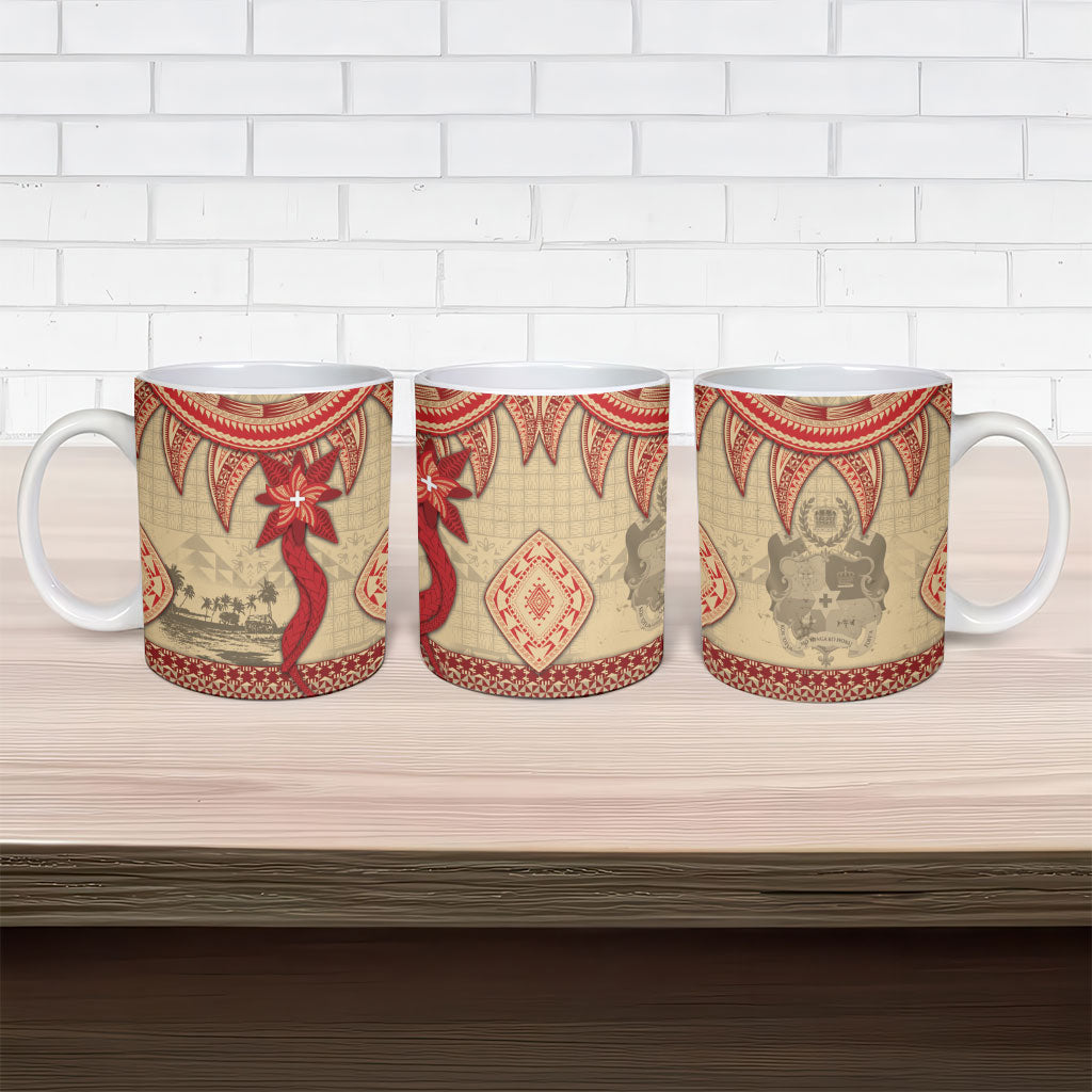 Tonga Language Week Ceramic Mug Tribal Cross Ngatu Floral Pattern