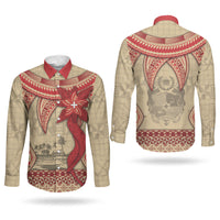 Tonga Language Week Couples Matching Long Sleeve Bodycon Dress and Long Sleeve Button Shirt Tribal Cross Ngatu Floral Pattern