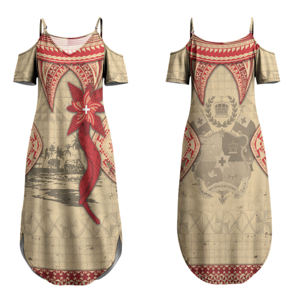 Tonga Language Week Couples Matching Summer Maxi Dress and Hawaiian Shirt Tribal Cross Ngatu Floral Pattern