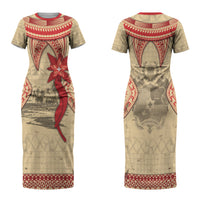 Tonga Language Week Family Matching Short Sleeve Bodycon Dress and Hawaiian Shirt Tribal Cross Ngatu Floral Pattern