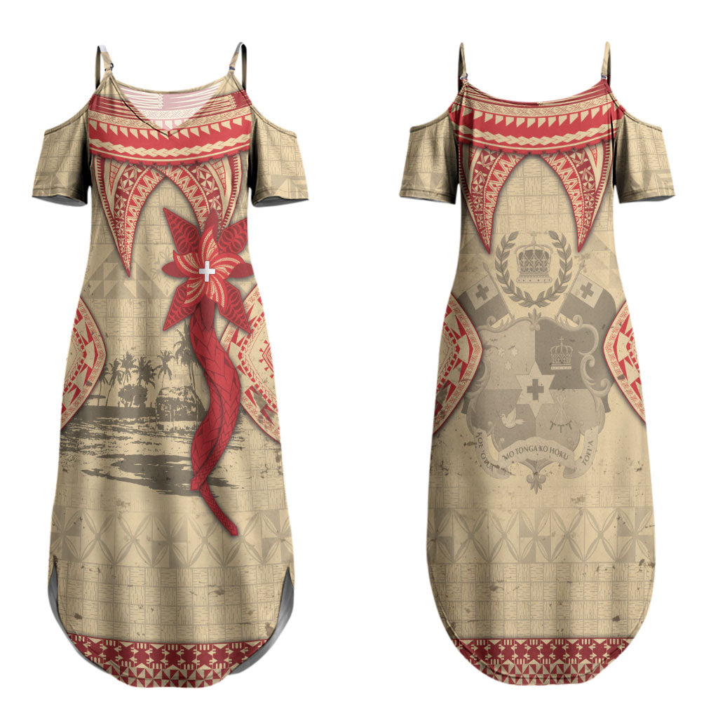 Tonga Language Week Family Matching Summer Maxi Dress and Hawaiian Shirt Tribal Cross Ngatu Floral Pattern
