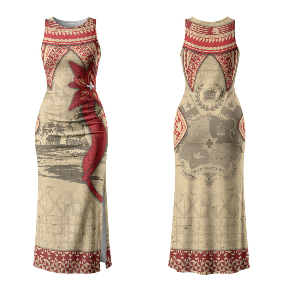 Tonga Language Week Family Matching Tank Maxi Dress and Hawaiian Shirt Tribal Cross Ngatu Floral Pattern