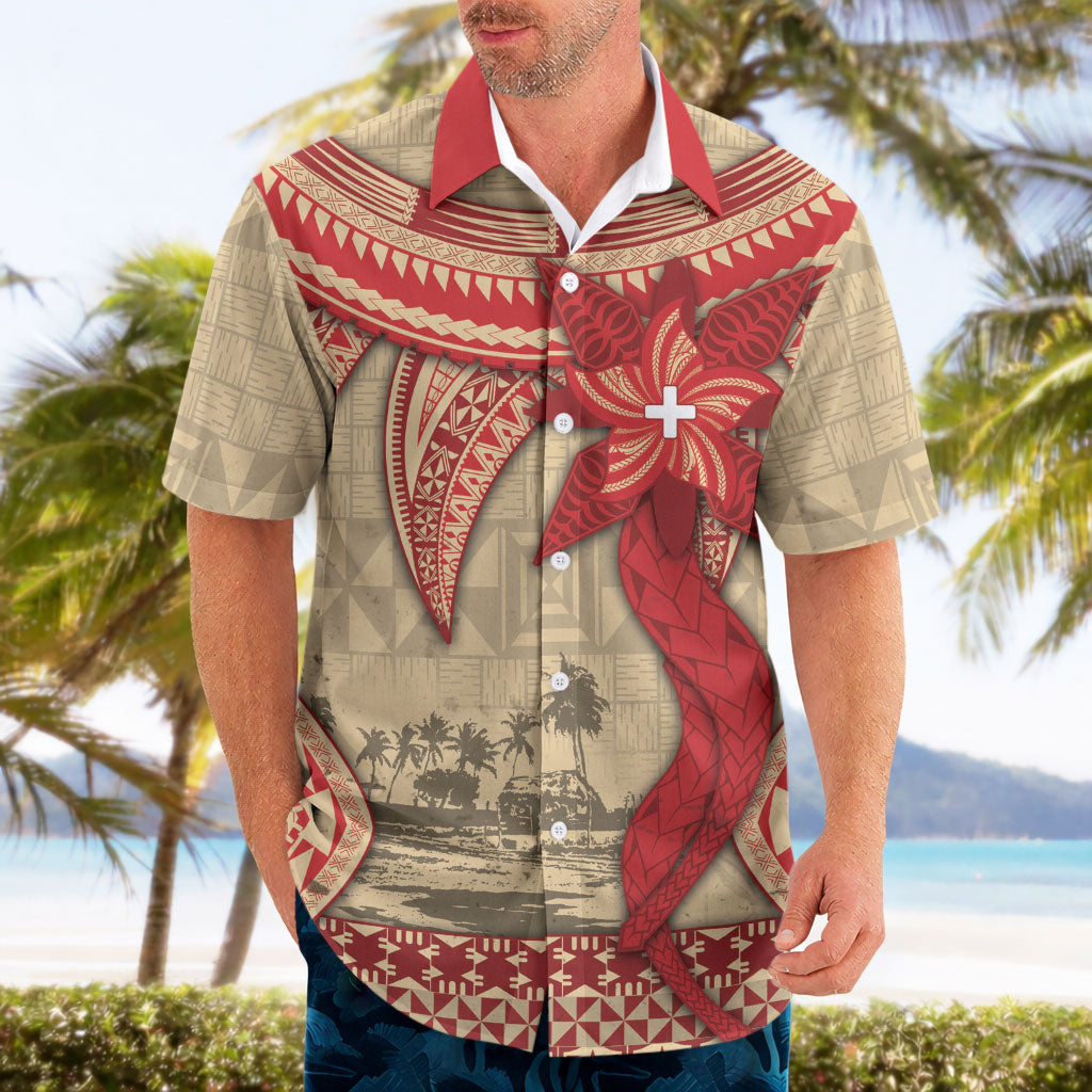 Tonga Language Week Hawaiian Shirt Tribal Cross Ngatu Floral Pattern