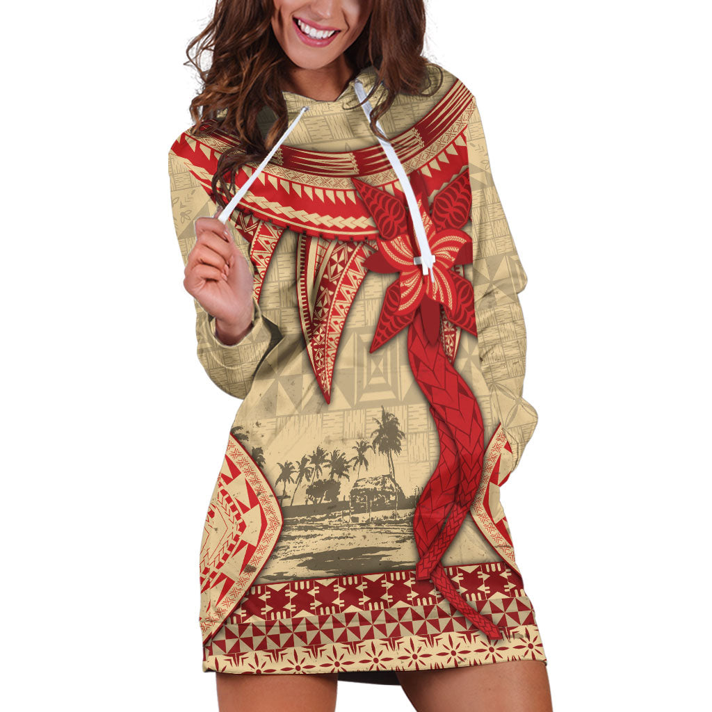 Tonga Language Week Hoodie Dress Tribal Cross Ngatu Floral Pattern