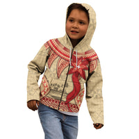 Tonga Language Week Kid Hoodie Tribal Cross Ngatu Floral Pattern