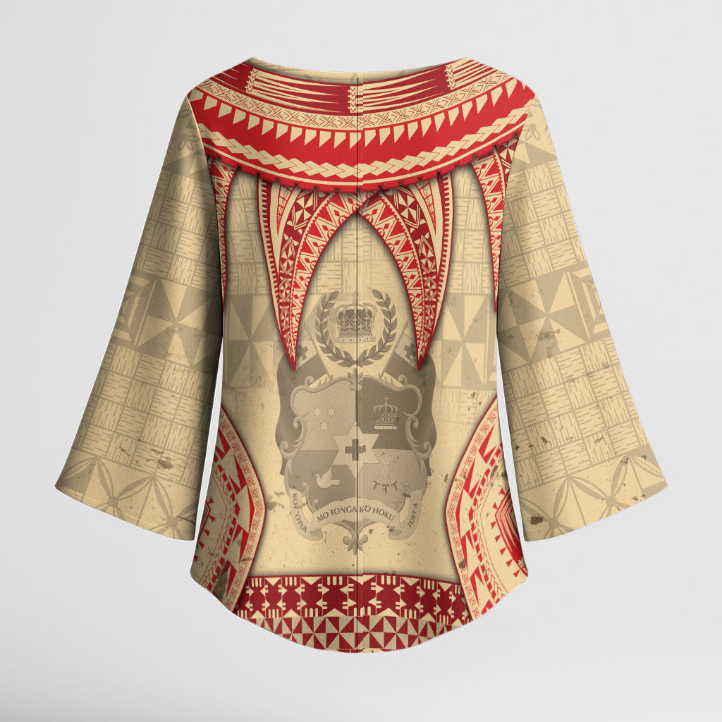 Tonga Language Week Kimono Sleeve Blouse Tribal Cross Ngatu Floral Pattern
