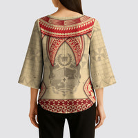 Tonga Language Week Kimono Sleeve Blouse Tribal Cross Ngatu Floral Pattern