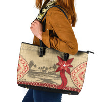 Tonga Language Week Leather Tote Bag Tribal Cross Ngatu Floral Pattern