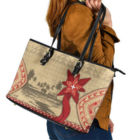 Tonga Language Week Leather Tote Bag Tribal Cross Ngatu Floral Pattern