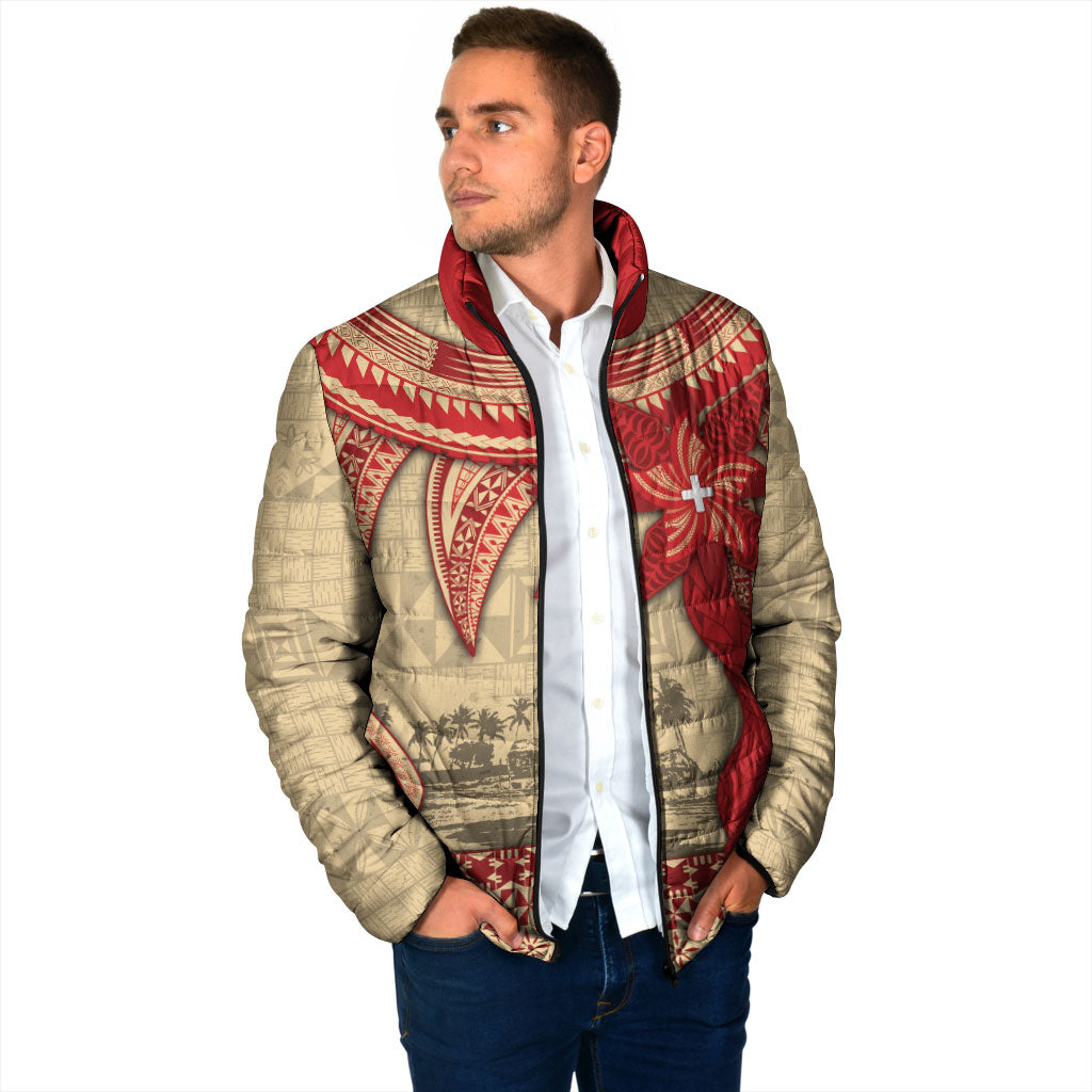 Tonga Language Week Padded Jacket Tribal Cross Ngatu Floral Pattern