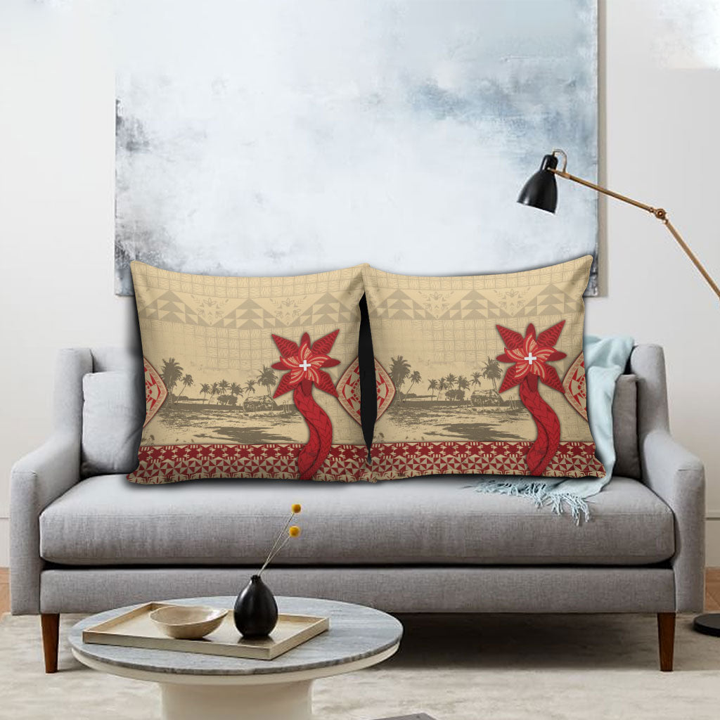 Tonga Language Week Pillow Cover Tribal Cross Ngatu Floral Pattern