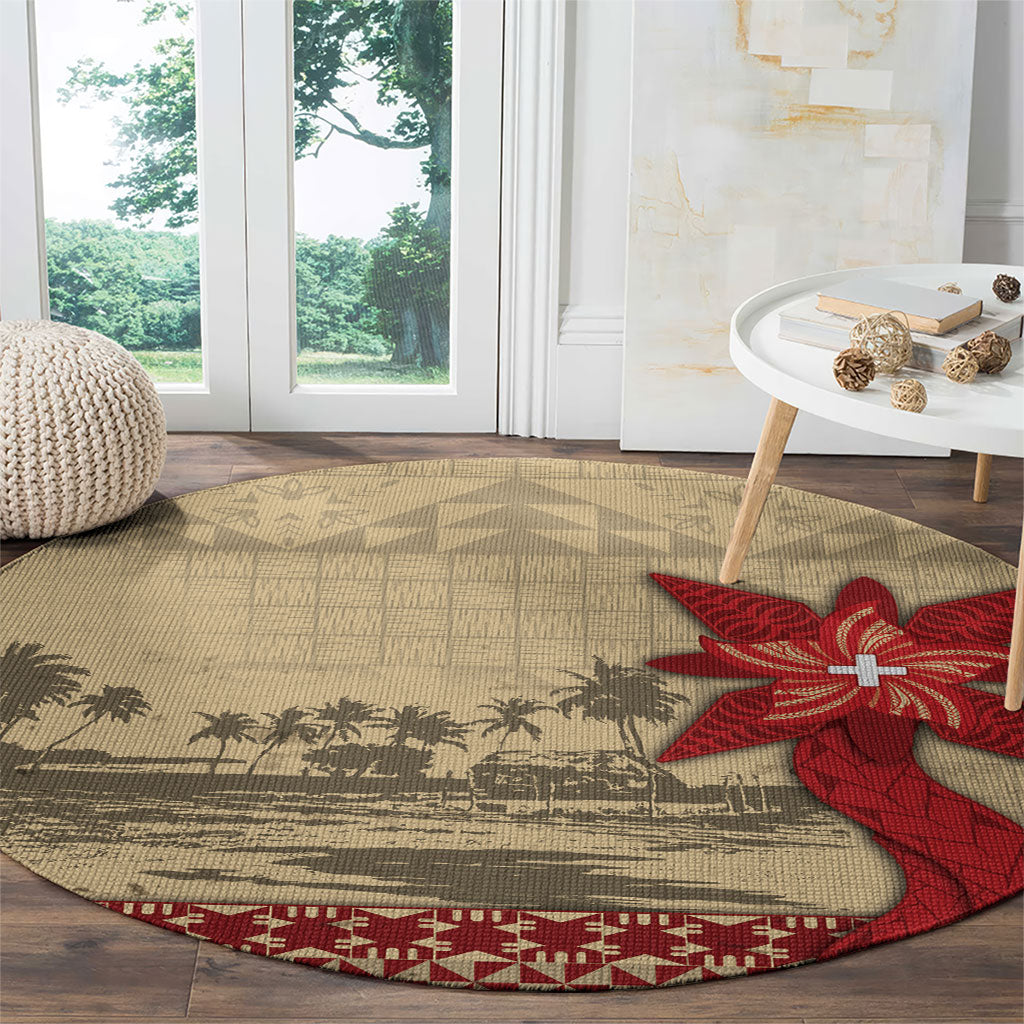 Tonga Language Week Round Carpet Tribal Cross Ngatu Floral Pattern