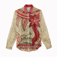 Tonga Language Week Women Casual Shirt Tribal Cross Ngatu Floral Pattern