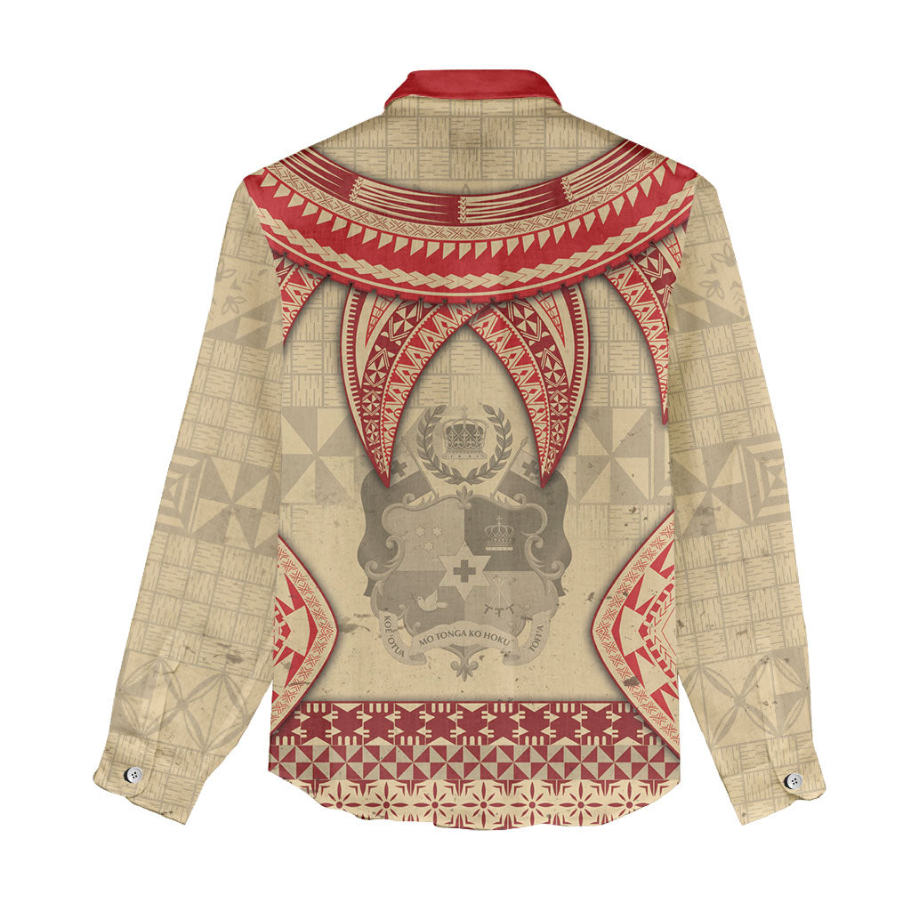 Tonga Language Week Women Casual Shirt Tribal Cross Ngatu Floral Pattern