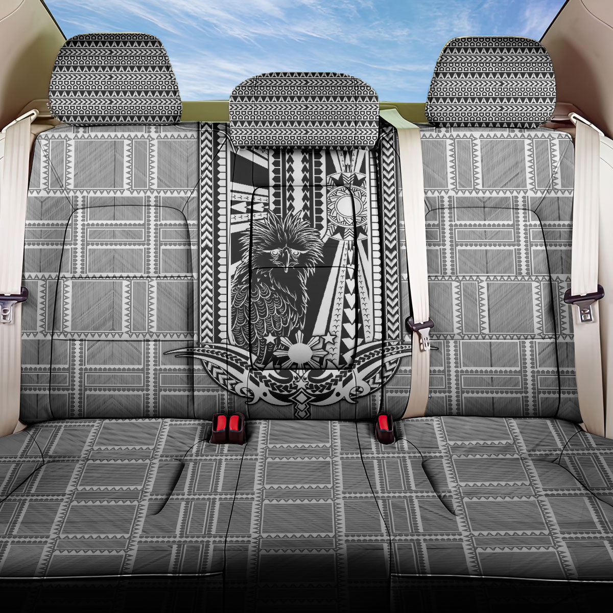 Mabuhay Philippines Festival Back Car Seat Cover Philippine Eagle Sun Three Stars Barong Pattern