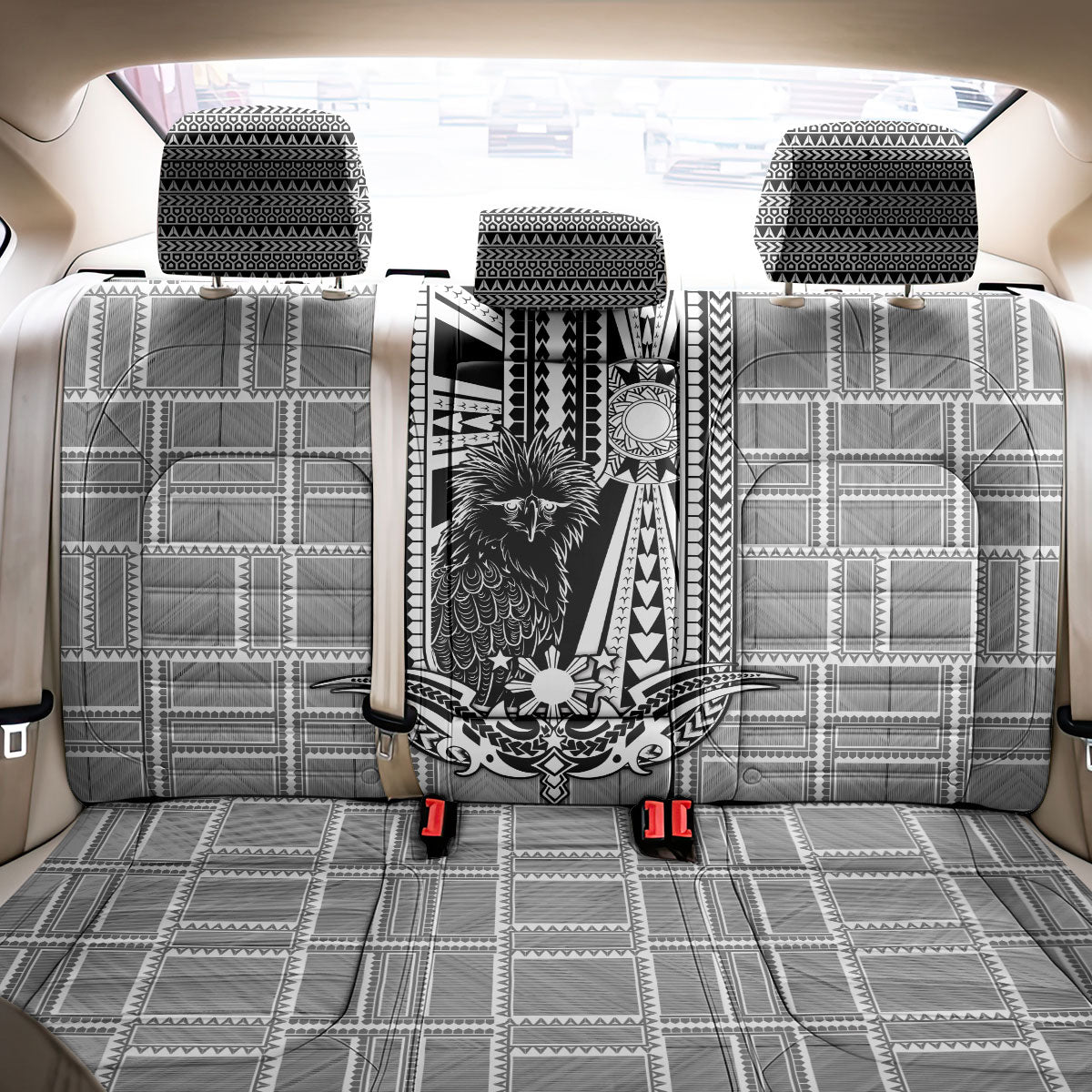 Mabuhay Philippines Festival Back Car Seat Cover Philippine Eagle Sun Three Stars Barong Pattern