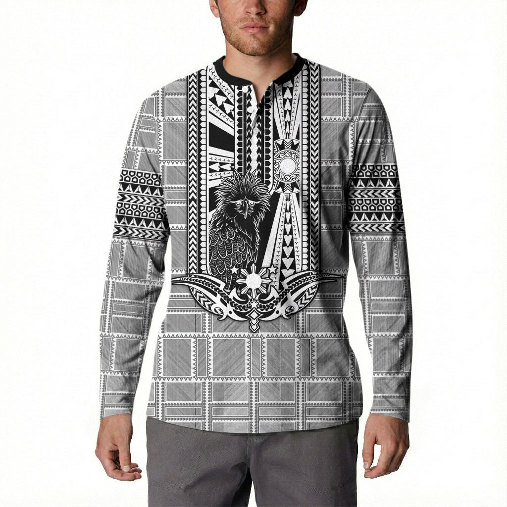 Mabuhay Philippines Festival Button Sweatshirt Philippine Eagle Sun Three Stars Barong Pattern