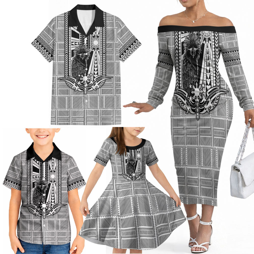 Mabuhay Philippines Festival Family Matching Off The Shoulder Long Sleeve Dress and Hawaiian Shirt Philippine Eagle Sun Three Stars Barong Pattern DT05 - Polynesian Pride