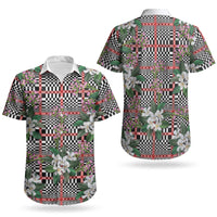 Red Binakol Motifs With Jasminum Sambac Couples Matching Off The Shoulder Long Sleeve Dress and Hawaiian Shirt Mabuhay Philippines Festival