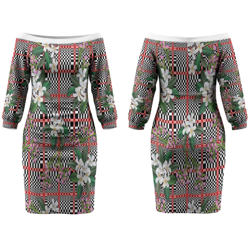 Red Binakol Motifs With Jasminum Sambac Couples Matching Off The Shoulder Long Sleeve Dress and Hawaiian Shirt Mabuhay Philippines Festival