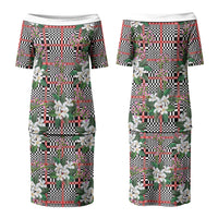 Red Binakol Motifs With Jasminum Sambac Couples Matching Puletasi and Hawaiian Shirt Mabuhay Philippines Festival