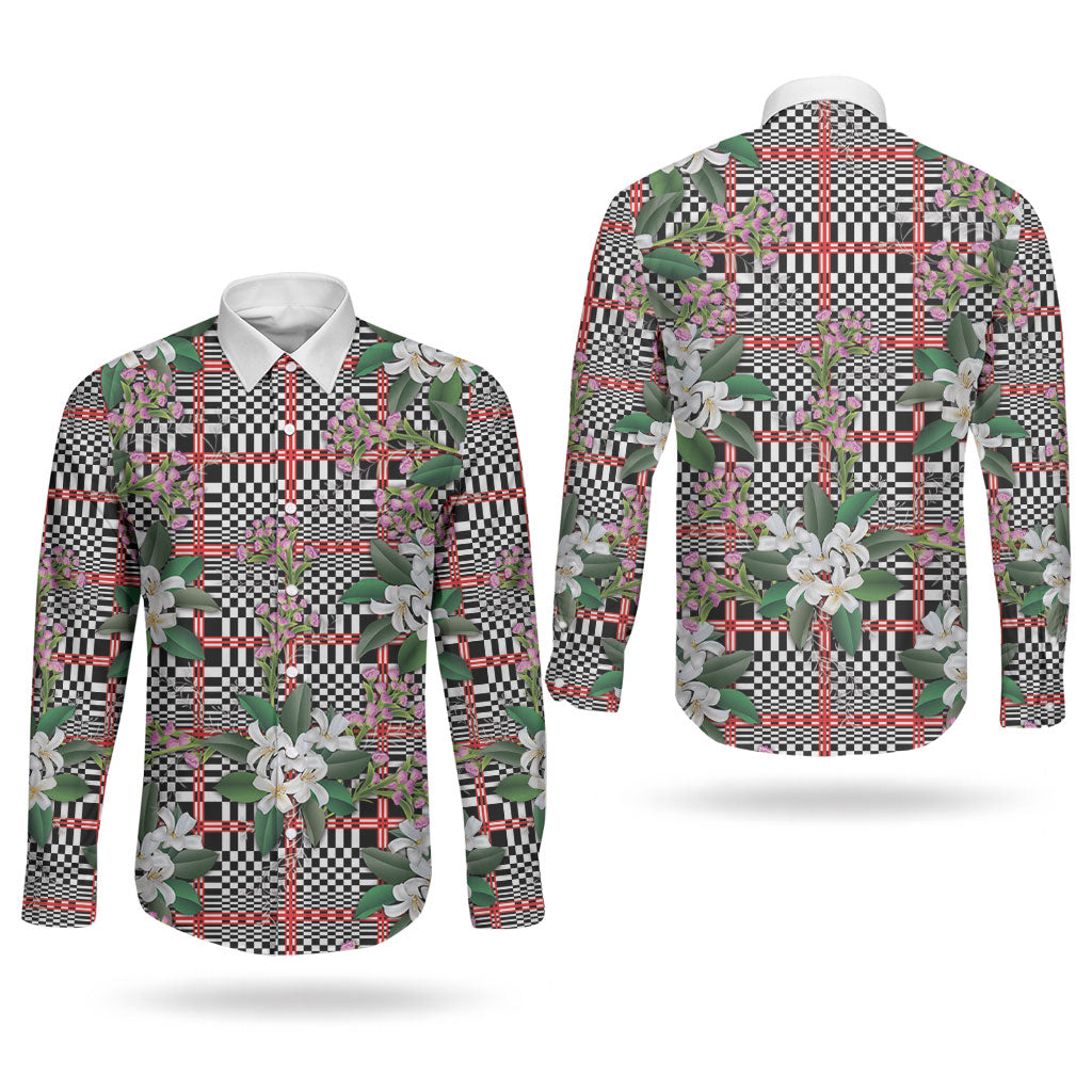Red Binakol Motifs With Jasminum Sambac Couples Matching Puletasi and Long Sleeve Button Shirt Mabuhay Philippines Festival