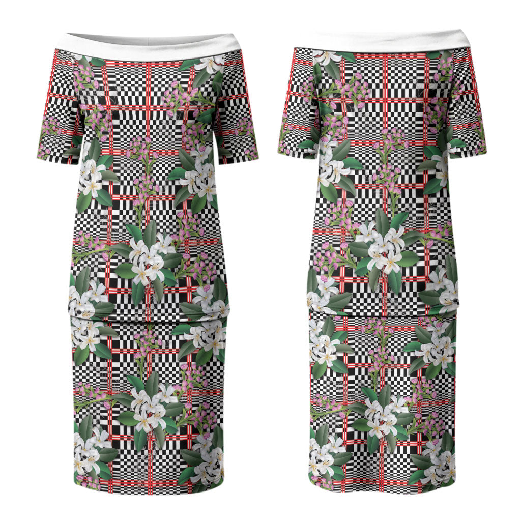 Red Binakol Motifs With Jasminum Sambac Couples Matching Puletasi and Long Sleeve Button Shirt Mabuhay Philippines Festival