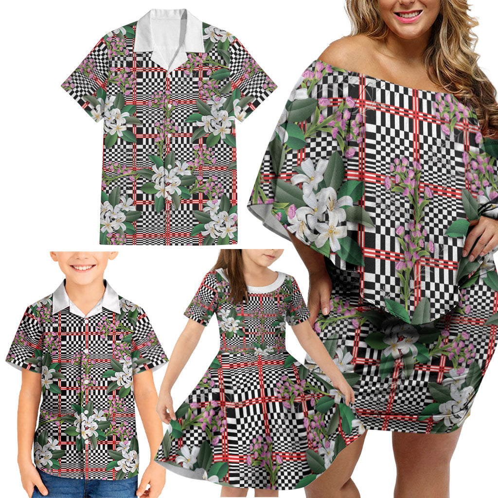 Red Binakol Motifs With Jasminum Sambac Family Matching Off Shoulder Short Dress and Hawaiian Shirt Mabuhay Philippines Festival DT05 - Polynesian Pride