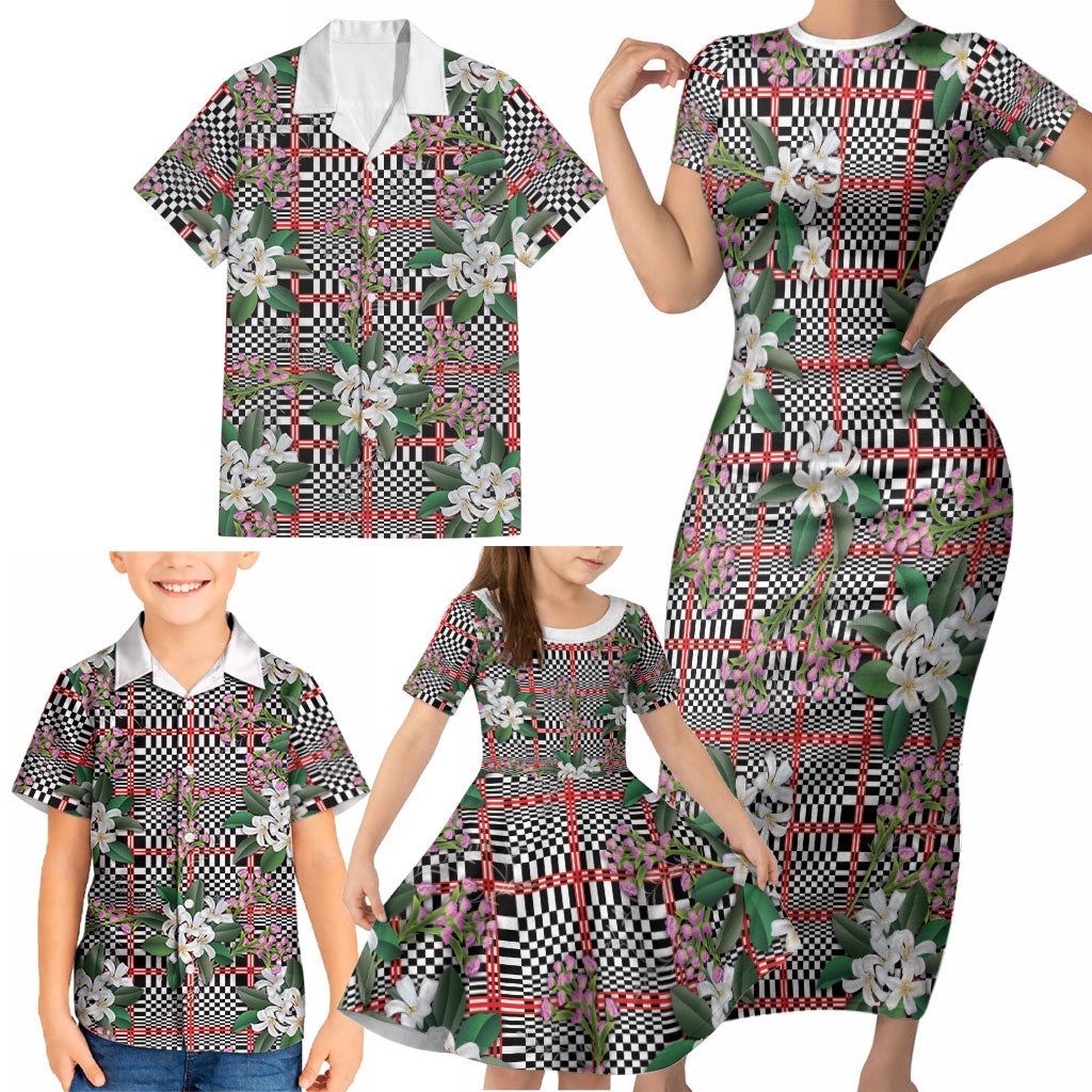 Red Binakol Motifs With Jasminum Sambac Family Matching Short Sleeve Bodycon Dress and Hawaiian Shirt Mabuhay Philippines Festival DT05 - Polynesian Pride