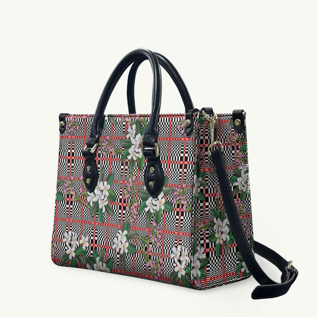 Red Binakol Motifs With Jasminum Sambac Leather Bag Mabuhay Philippines Festival