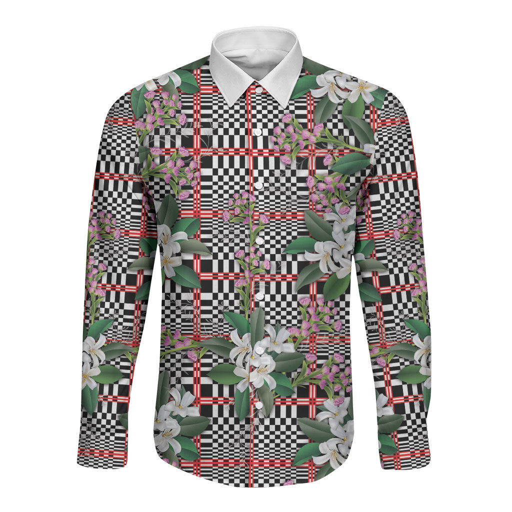 Red Binakol Motifs With Jasminum Sambac Long Sleeve Button Shirt Mabuhay Philippines Festival