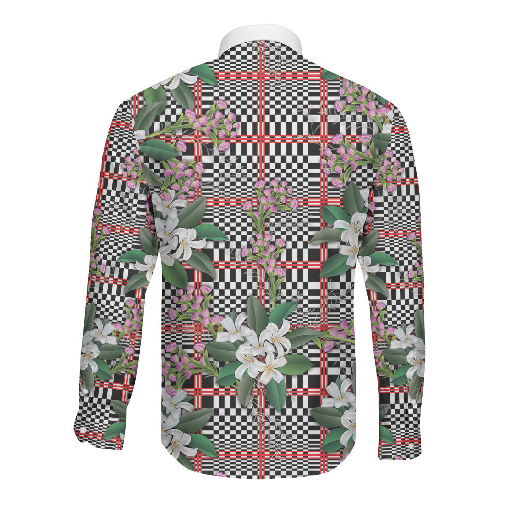 Red Binakol Motifs With Jasminum Sambac Long Sleeve Button Shirt Mabuhay Philippines Festival