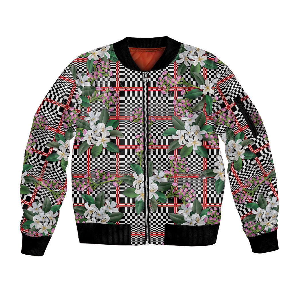 Red Binakol Motifs With Jasminum Sambac Sleeve Zip Bomber Jacket Mabuhay Philippines Festival