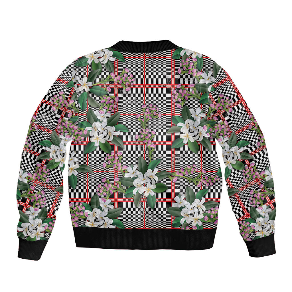 Red Binakol Motifs With Jasminum Sambac Sleeve Zip Bomber Jacket Mabuhay Philippines Festival