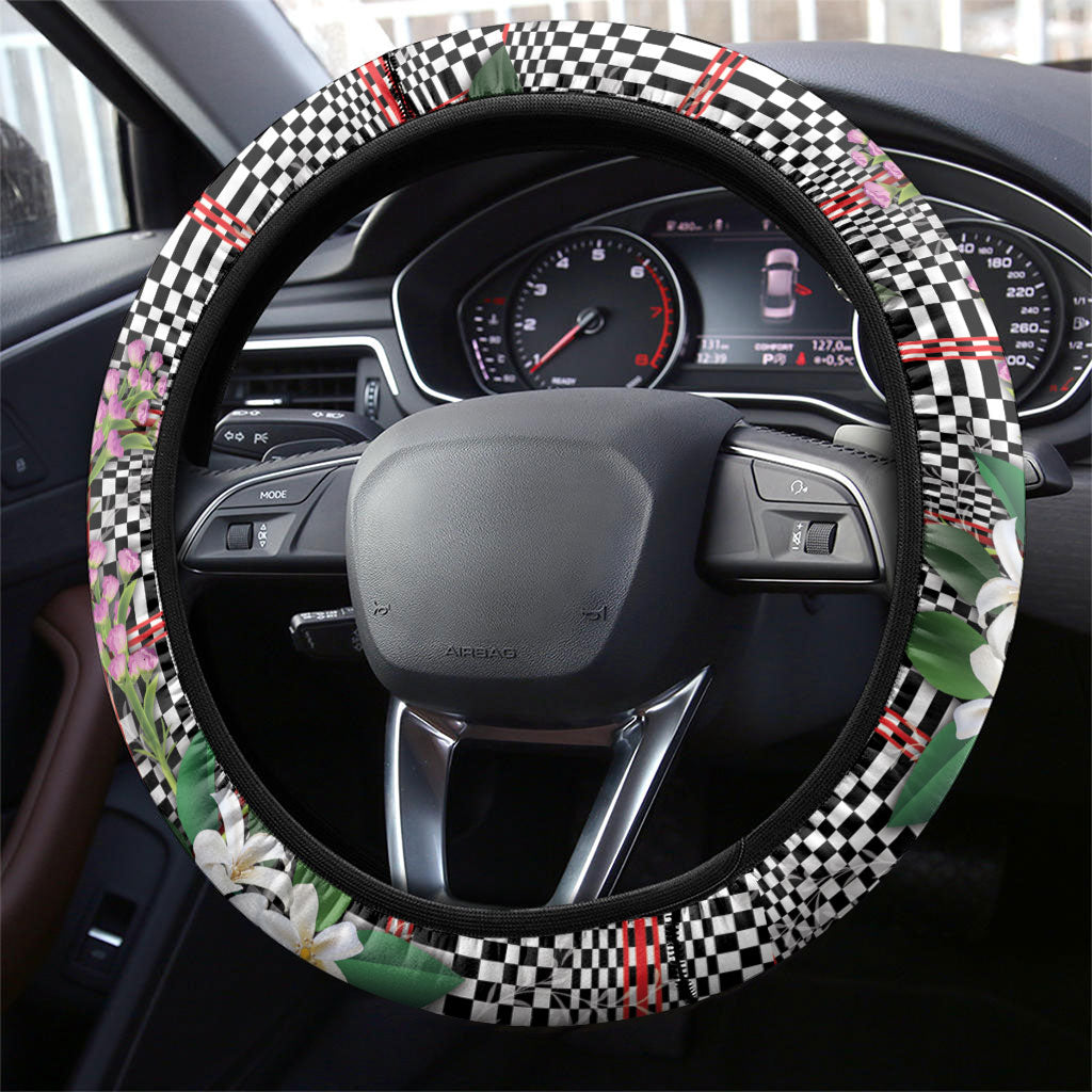 Red Binakol Motifs With Jasminum Sambac Steering Wheel Cover Mabuhay Philippines Festival