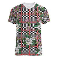 Red Binakol Motifs With Jasminum Sambac Women V-Neck T-Shirt Mabuhay Philippines Festival