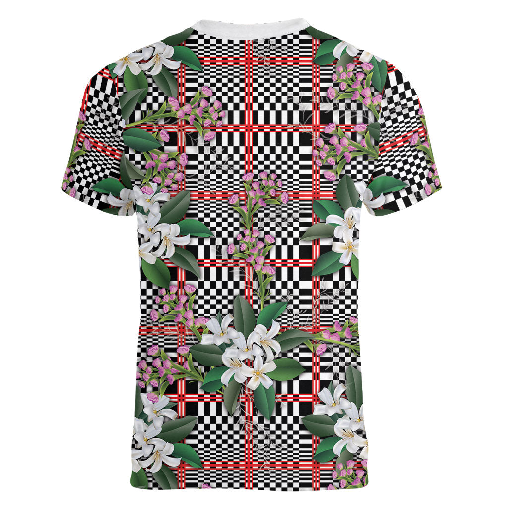 Red Binakol Motifs With Jasminum Sambac Women V-Neck T-Shirt Mabuhay Philippines Festival